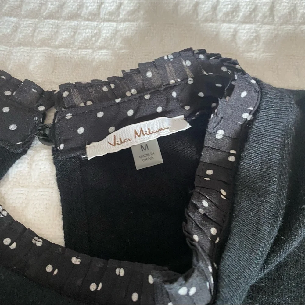Vila Milano Black Sweater with Polka Dot Trim Medium